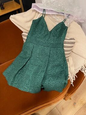 Lulu's Emerald Green Floral Jacquard Mini Dress